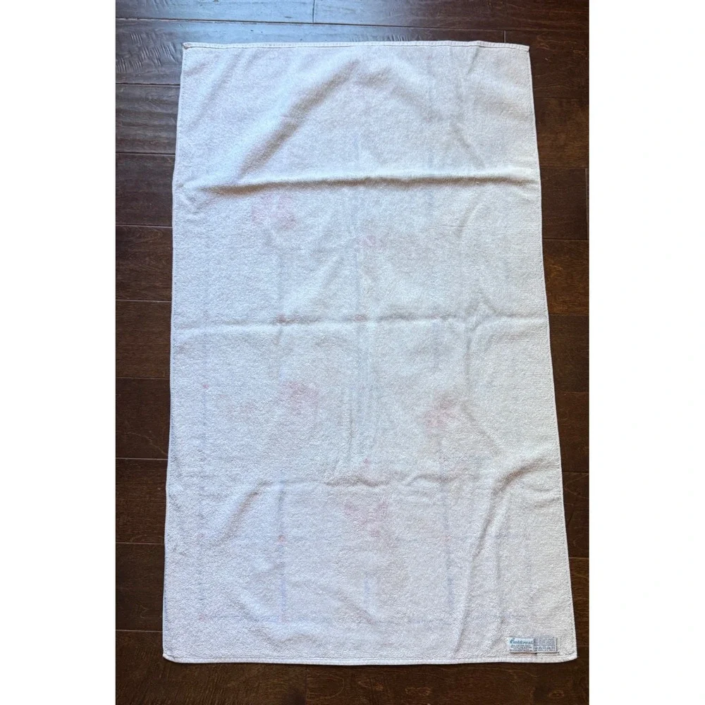 Vtg Teddy Bear Bath Towel Set 3 Pc Windowpane Grid Red Bows Cottagecore Retro